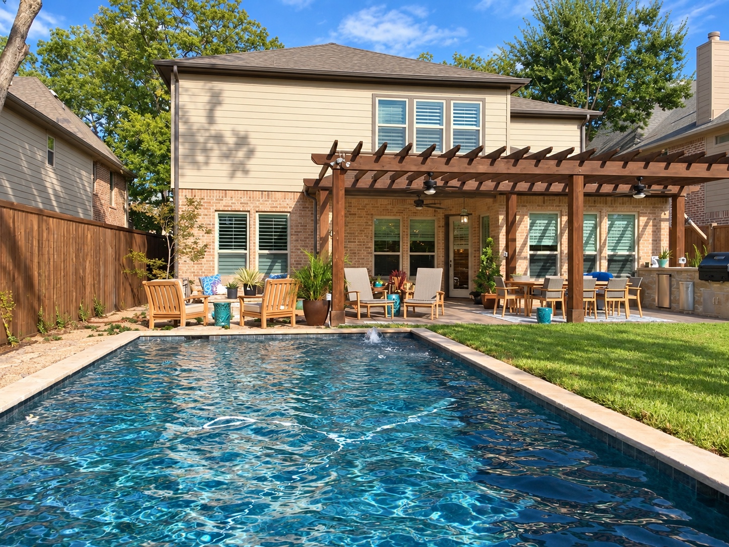 Pool and shaded patio at a Dallas home