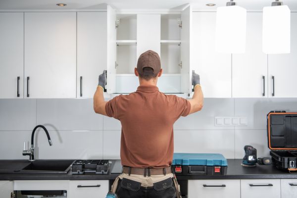 Newly installed kitchen cabinets.